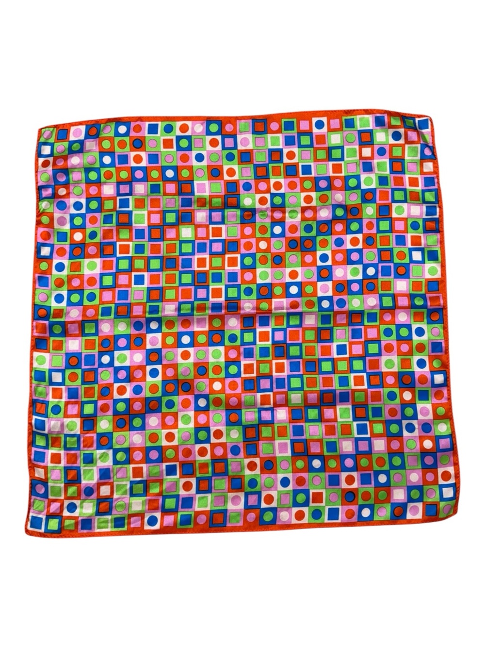 Vintage Mod Scarf Colorful Geometric Dots Scarf Blue, Orange, Pink, Green 60s - Picture 6 of 9